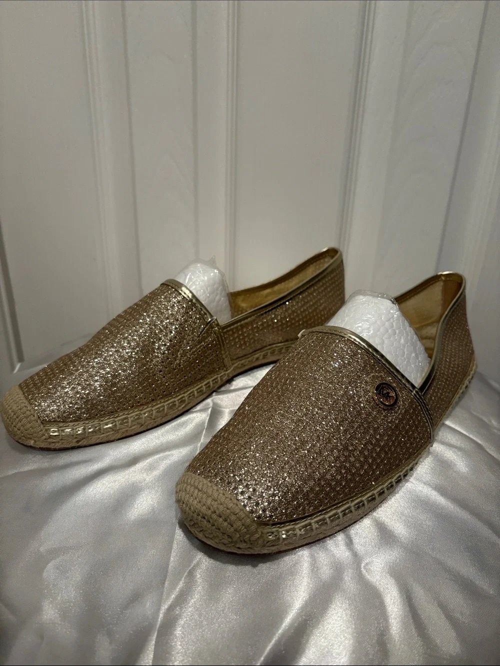 Michael Kors Gold Glitter Slip-On Espadrilles